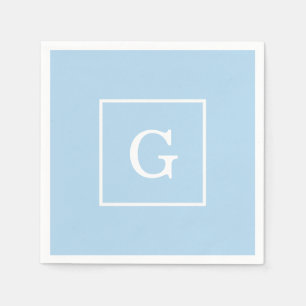 Powder Blue White Framed Initial Monogram Napkin
