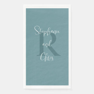 Powder Blue White Name Monogram Paper Guest Towel Napkin