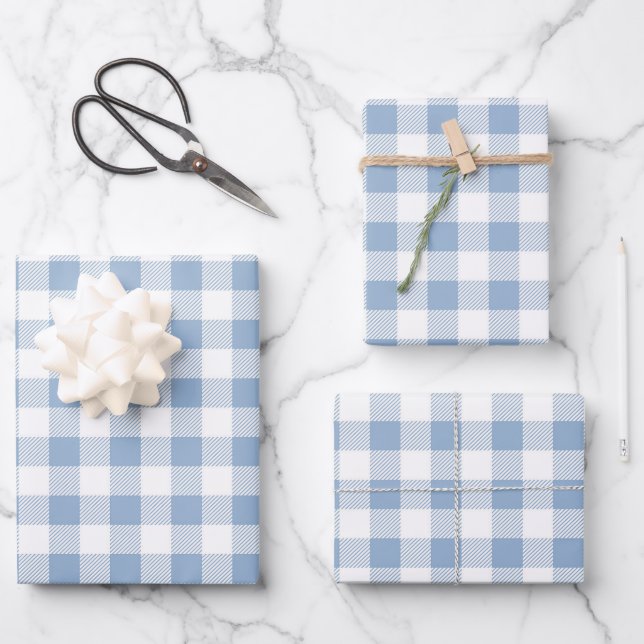 Powder Blue White Plaid Pattern  Wrapping Paper Sheet (Front)