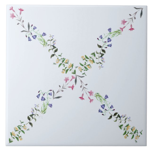 Powder Blue Wildflower Lattice Tile 6x6 (Front)