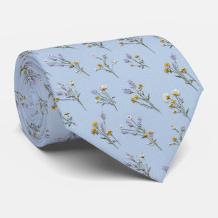 Powder Blue Wildflower Sprigs Personalised Wedding Tie