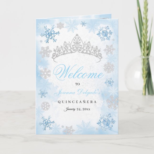 Powder Blue Winter Wonderland Quinceanera Program (Front)