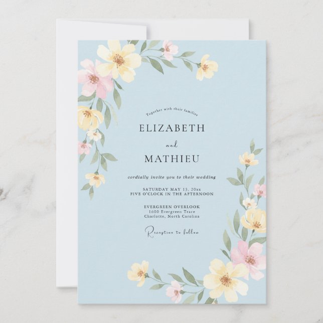 Powder Butter Bloom Wedding Invitation (Front)