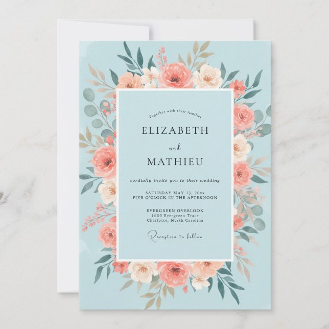 Powder Coral Peony Wedding Invitation (Front)