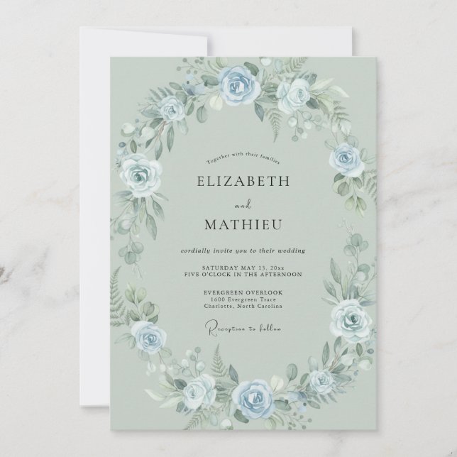 Powder Cornflower Wreath Wedding Invitation (Front)