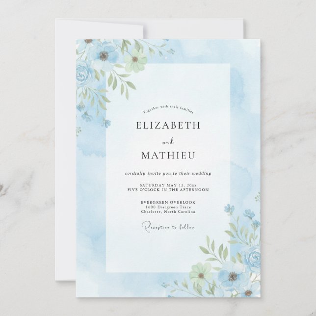 Powder Dusty Blue Painted Wedding Invitation (Front)