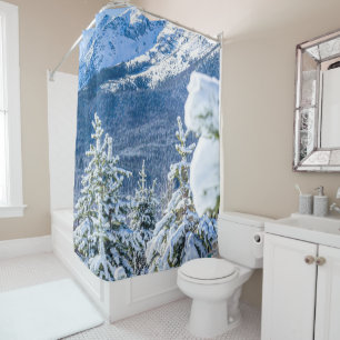 Powder Forest // Blue Snow Cap Mountain Shower Curtain