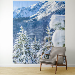 Powder Forest // Blue Snow Cap Mountain Tapestry