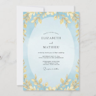Powder Gold Leafy Wedding Invitation