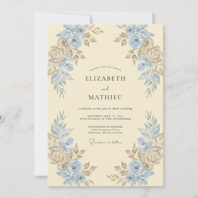 Powder Gold Peony Wedding Invitation (Front)