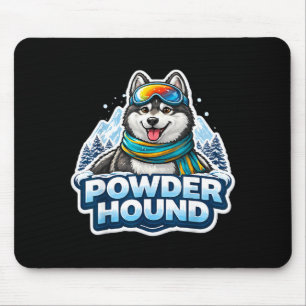 Powder hound ski lover dog men skier snowboard mouse pad
