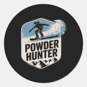 Powder Hunter Ski Snowboard Mountain Adventure Win Classic Round Sticker