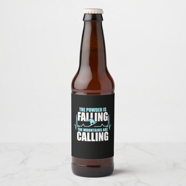 Powder Is Falling Snowboard Beer Bottle Label (Front)