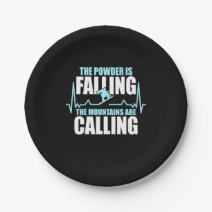 Powder Is Falling Snowboard Paper Plate