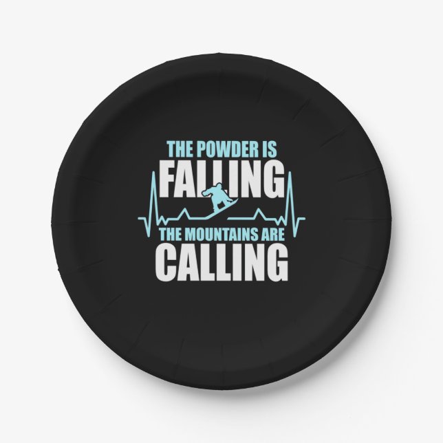 Powder Is Falling Snowboard Paper Plate (Front)
