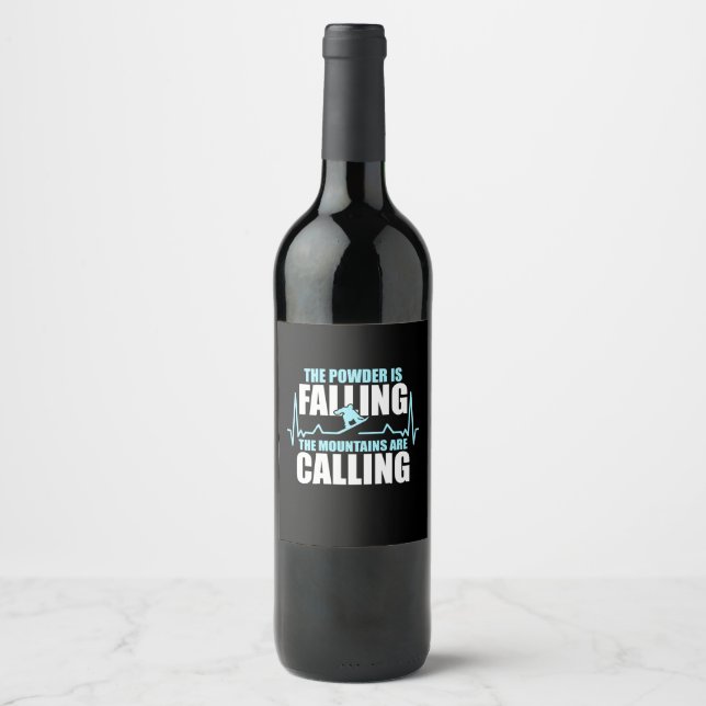 Powder Is Falling Snowboard Wine Label (Front)