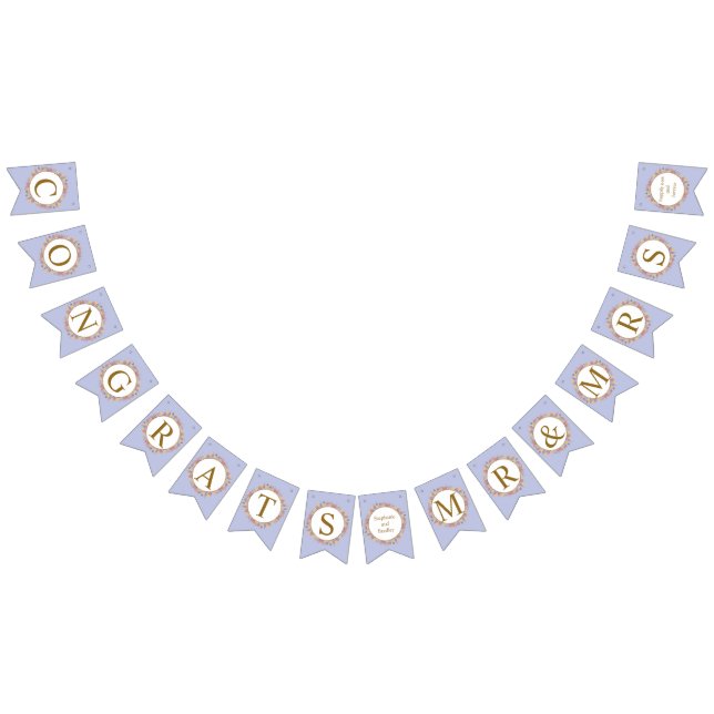 Powder Lavender Gold Floral Modern Elegant Wedding Bunting (All)