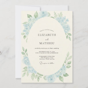 Powder Periwinkle Wreath Wedding Invitation