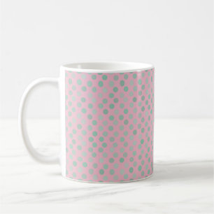 powder pink and spring green polka dots coffee mug