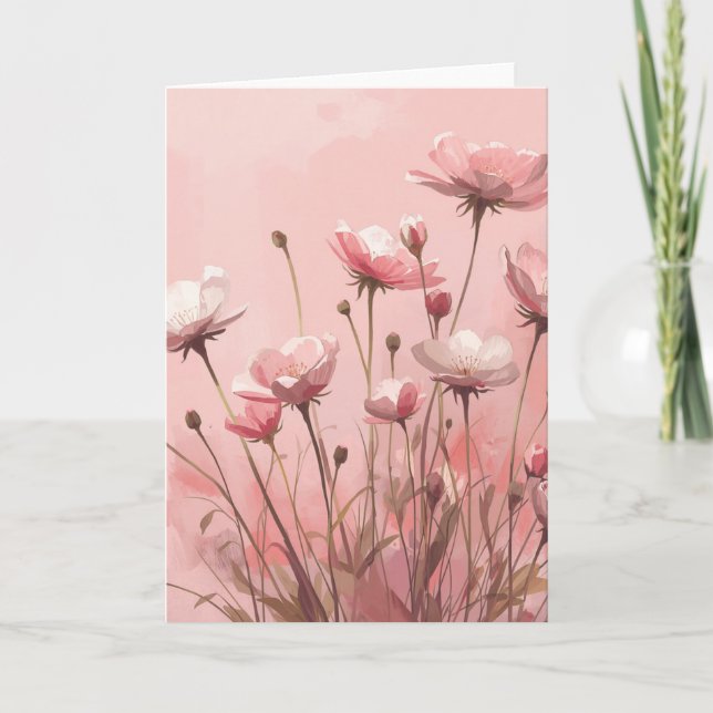Powder Pink Background with wolf poppies Card (Front)