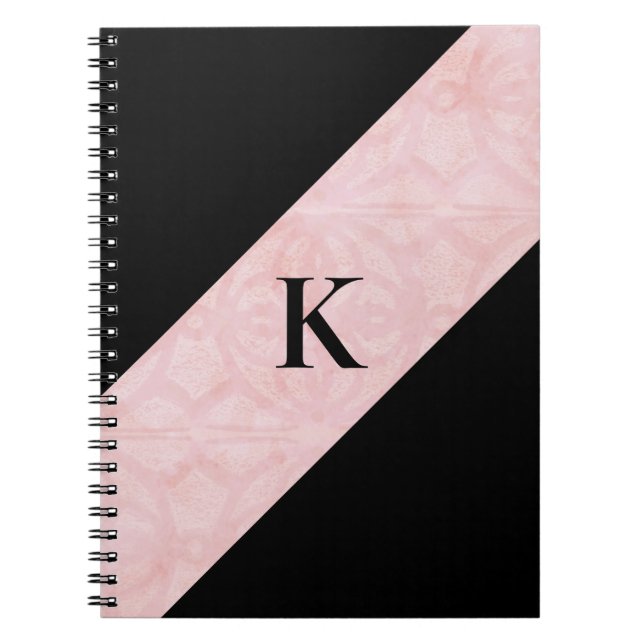Powder Pink Batik and Black Monogrammed Notebook (Front)