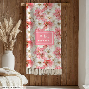 Powder Pink Flowers Elegant Monogram Blanket