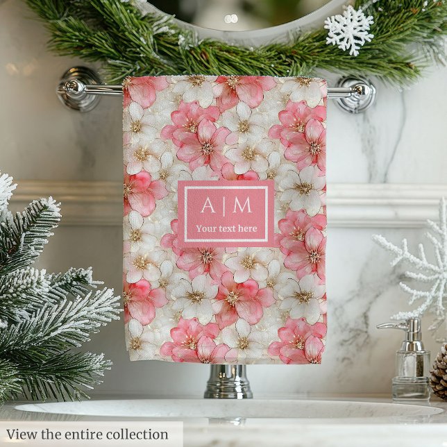 Powder Pink Gold Floral Towel Modern Wedding Gift (Powder Pink Gold Floral Towel Modern Wedding Gift)