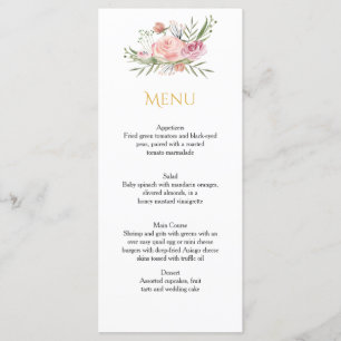 Powder Pink Gold Watercolor Roses Menu Cards
