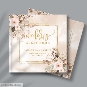 Powder Pink Ivory and Gold Boho Autumn Wedding Guest Book