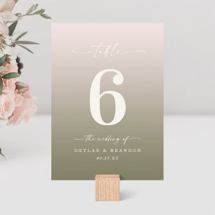 Powder Pink & Lily Green Ombre Monogrammed Wedding Table Number