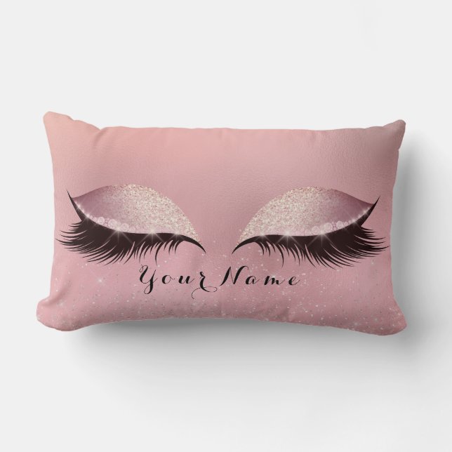 Powder Pink Name Princess Lashes Glitter Makeup Lumbar Cushion (Front)