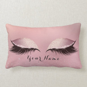 Powder Pink Name Princess Lashes Glitter Makeup Lumbar Cushion