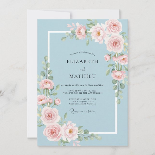 Powder Pink Peony Wedding Invitation (Front)