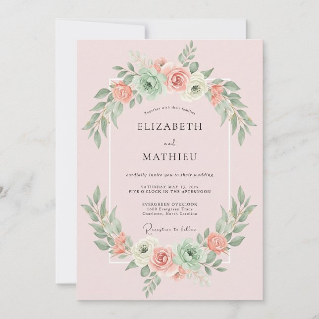 Powder Pink Succulent Eucalyptus Wedding Invitation (Front)