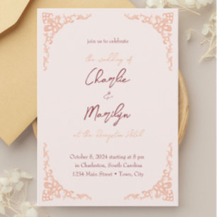 Powder Pink vintage looking wedding  Invitation