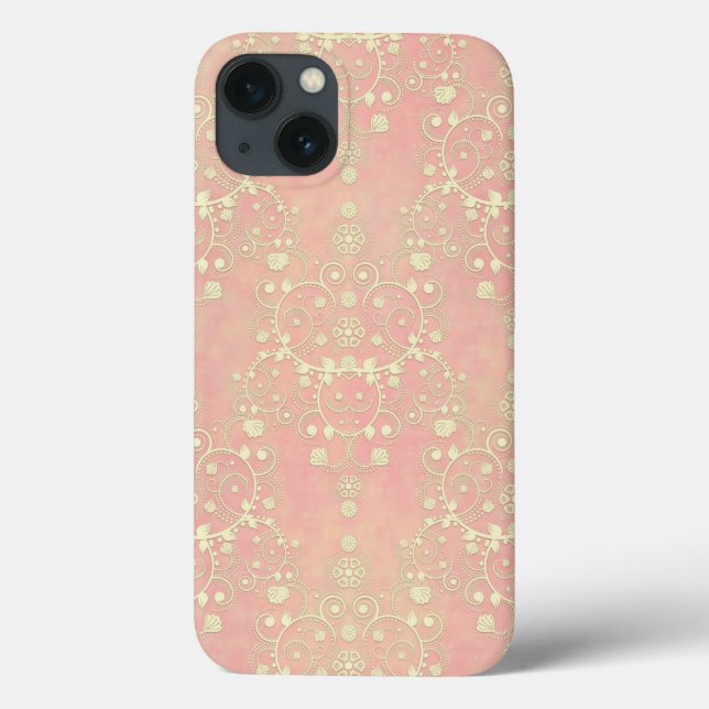 Powder Puff Peachy Pink Girly Damask Case-Mate iPhone Case (Back)