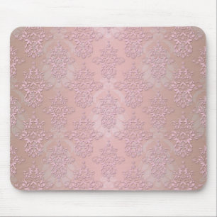 Powder Puff Pink Girly Damask Mouse Pad