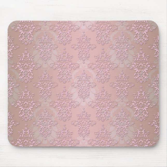 Powder Puff Pink Girly Damask Mouse Pad (Front)