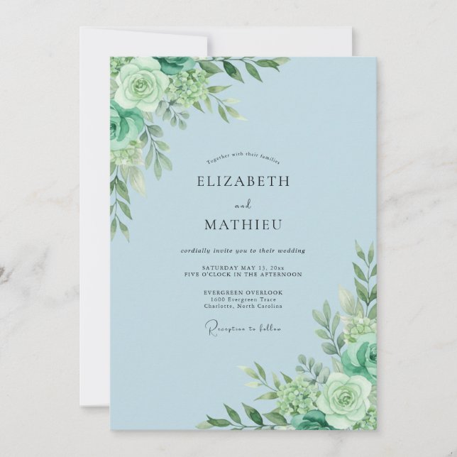 Powder Sage Foliage Eucalyptus Wedding Invitation (Front)