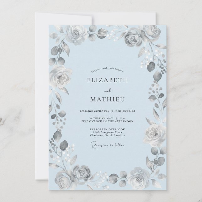 Powder Silver Painted Wedding Invitation (Front)