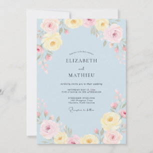 Powder Sky Ranunculus Eucalyptus Wedding Invitation