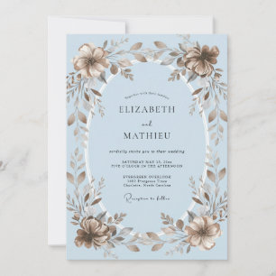 Powder Soft Blue Leafy Wedding Invitation