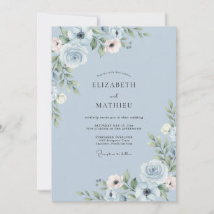 Powder Steel Peony Wedding Invitation