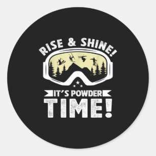Powder time skiing goggles winter sports skier classic round sticker