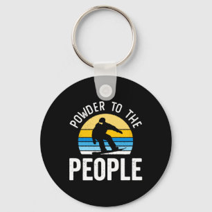 Powder To The People Funny Vintage Sunset Snowboar Key Ring