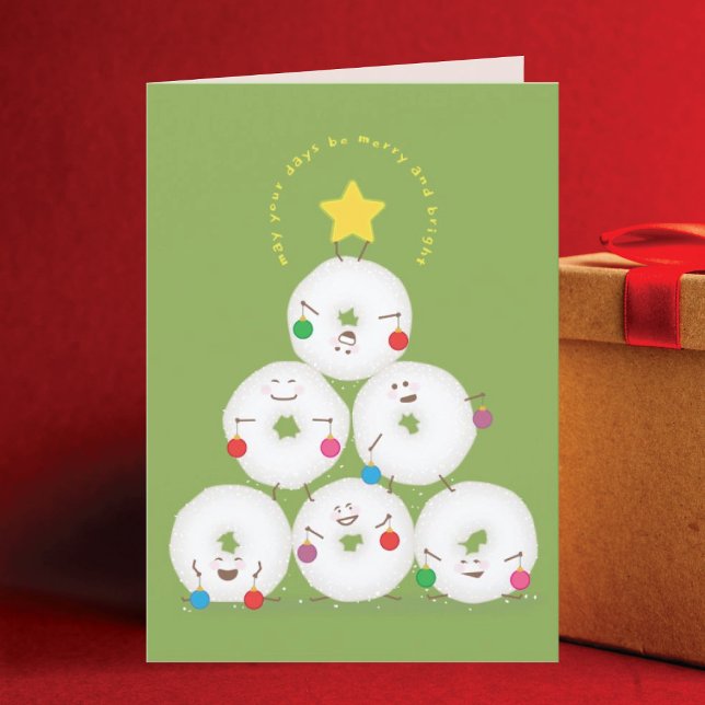 Powdered Sugar Doughnuts Tree Christmas Holiday Card (Creator Uploaded)
