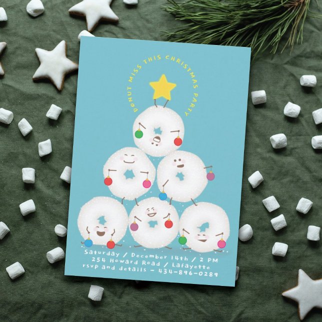Powdered Sugar Doughnuts Tree Christmas Party Invitation (Creator Uploaded)