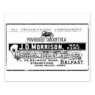 Powdered Tarantula Apothecary Label   Rubber Stamp