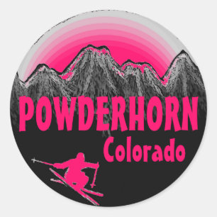Powderhorn Colorado pink skier stickers