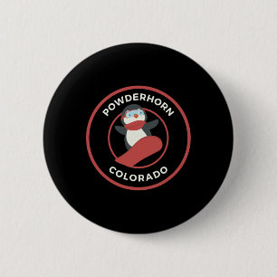 Powderhorn Colorado Snowboarding Penguin Snowboard 6 Cm Round Badge